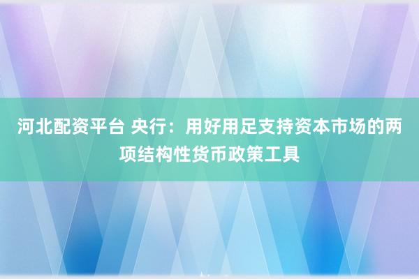 河北配资平台 央行：用好用足支持资本市场的两项结构性货币政策工具