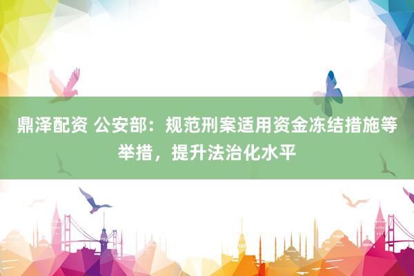 鼎泽配资 公安部：规范刑案适用资金冻结措施等举措，提升法治化水平