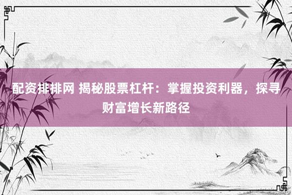 配资排排网 揭秘股票杠杆：掌握投资利器，探寻财富增长新路径