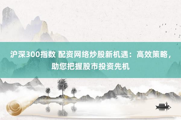 沪深300指数 配资网络炒股新机遇：高效策略，助您把握股市投资先机