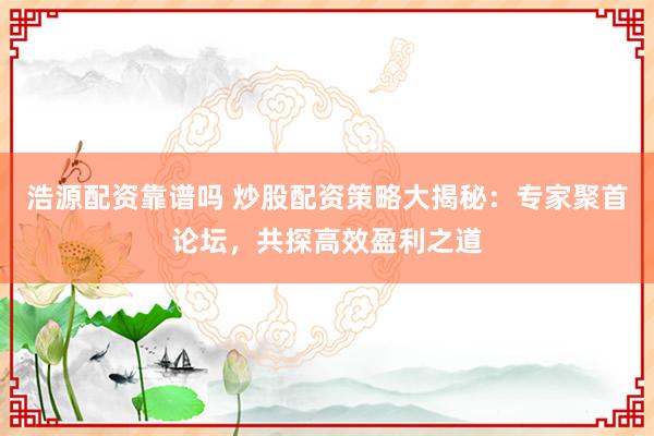浩源配资靠谱吗 炒股配资策略大揭秘：专家聚首论坛，共探高效盈利之道