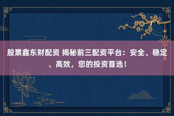 股票鑫东财配资 揭秘前三配资平台：安全、稳定、高效，您的投资首选！