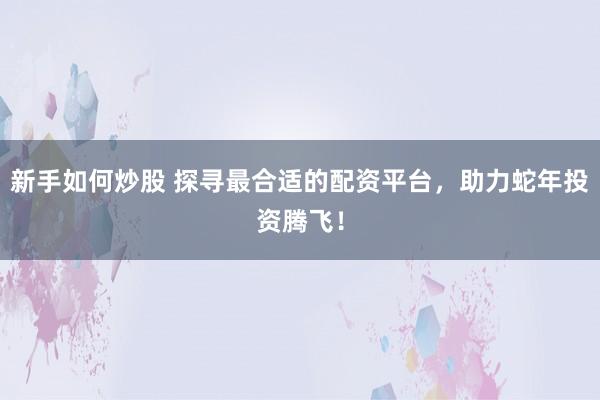新手如何炒股 探寻最合适的配资平台，助力蛇年投资腾飞！