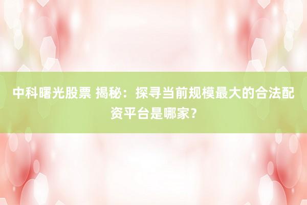 中科曙光股票 揭秘：探寻当前规模最大的合法配资平台是哪家？