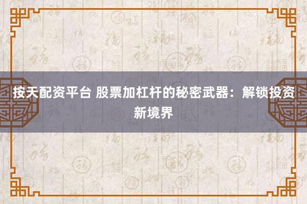 按天配资平台 股票加杠杆的秘密武器：解锁投资新境界